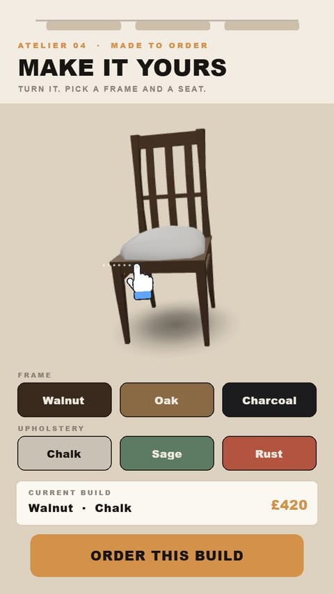 Configurator – The Atelier Chair playable ad template preview