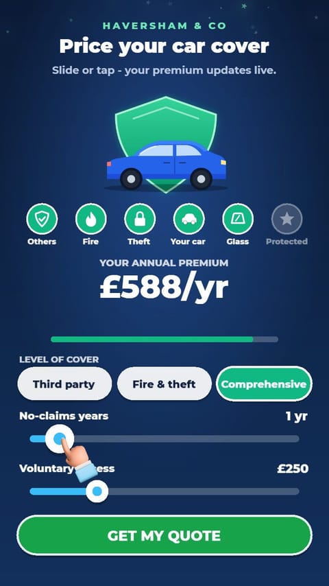 Insurance - Price Your Cover playable ad template preview
