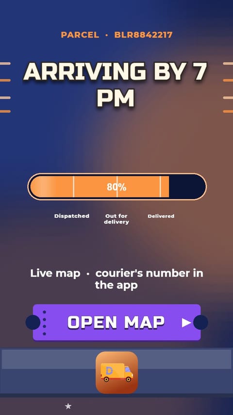 Arriving by 7 PM – Tracker playable ad template preview