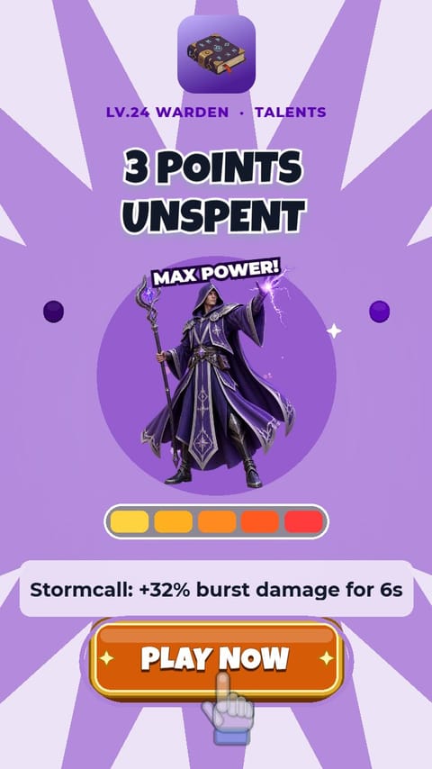 3 Points Unspent – Talent Tree playable ad template preview